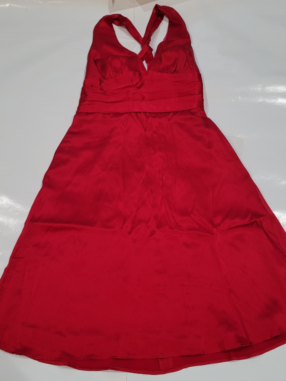 Red Silk Sleeveless V-Neck Halter Dress